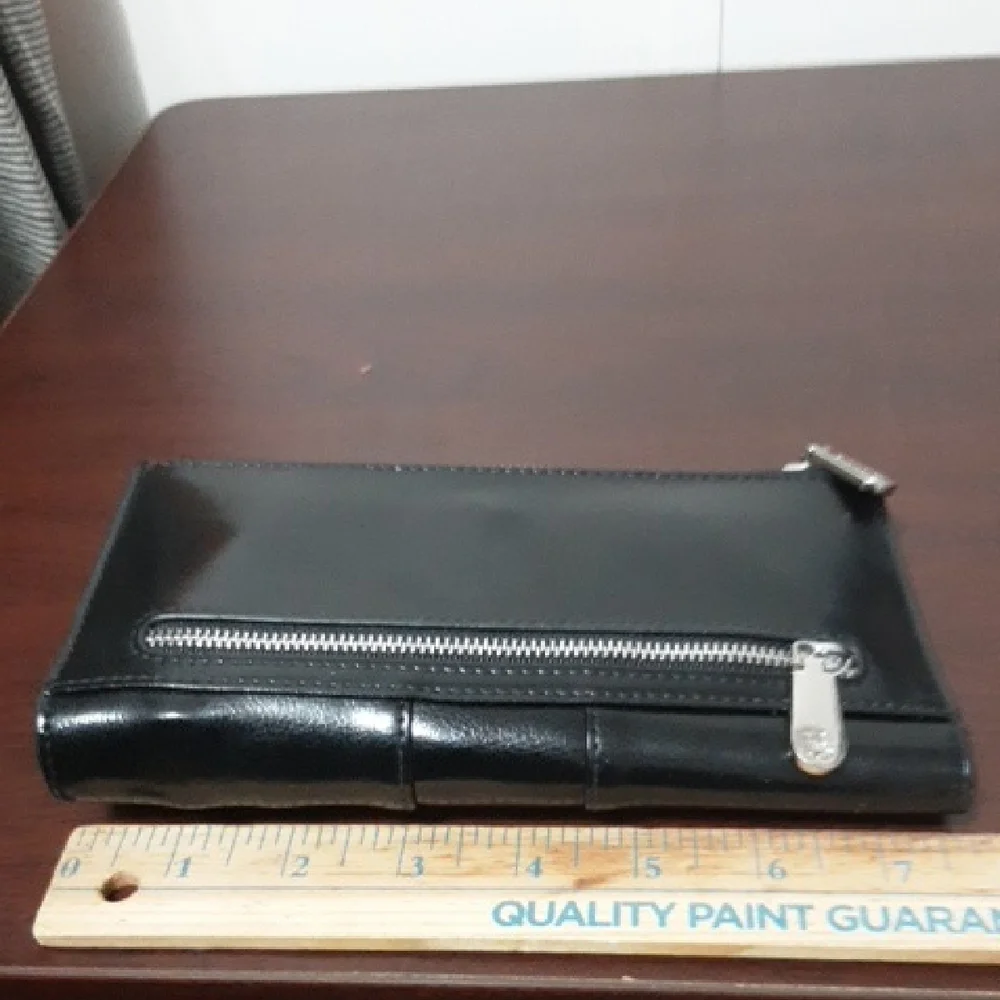 BOSTANTEN Double Zip Top Black‎ Leather Wallet with Initials PS Silver Accent